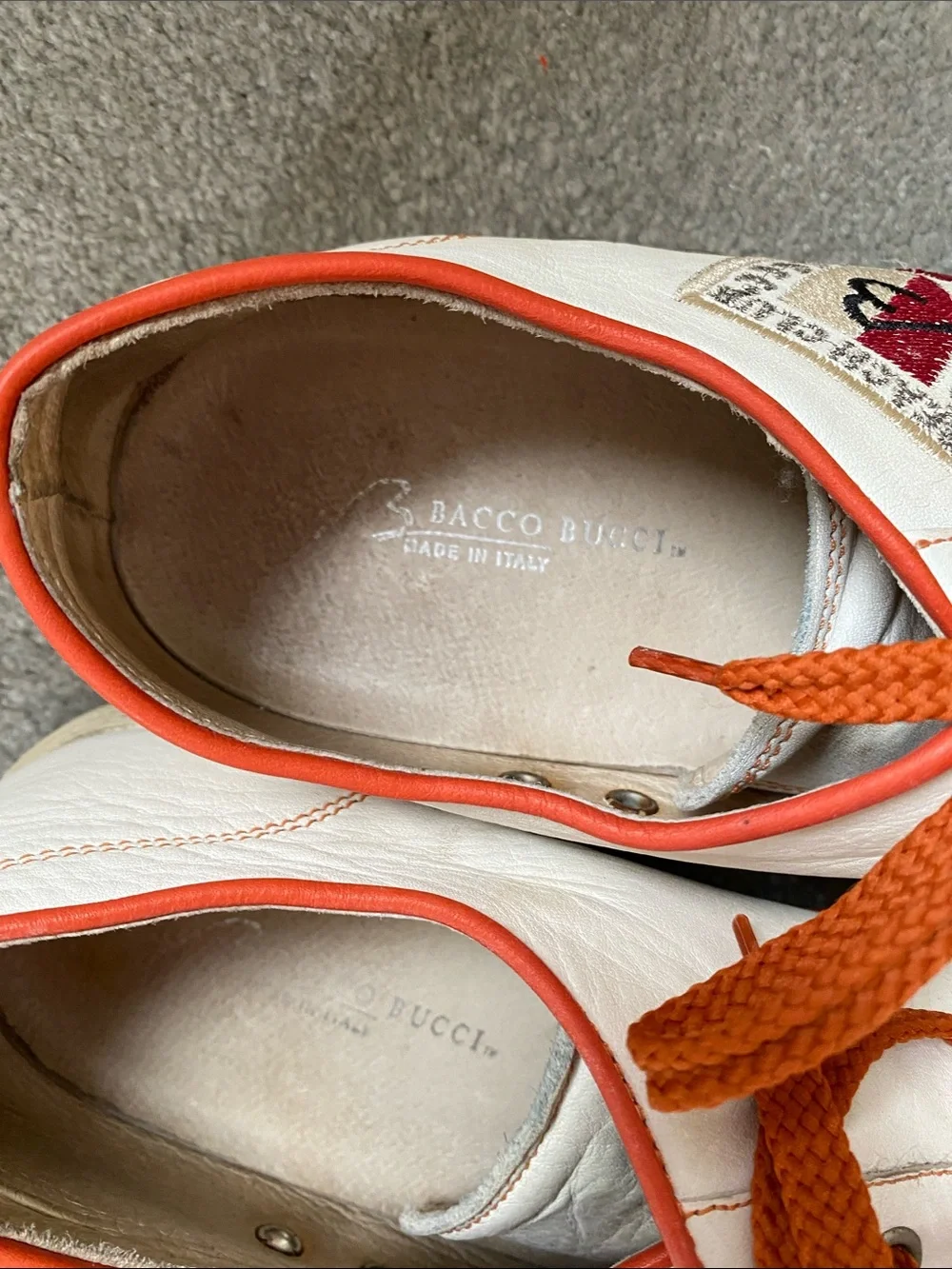 Vintage Bacco Bucci White and Orange Leather Sneakers Made In Italy